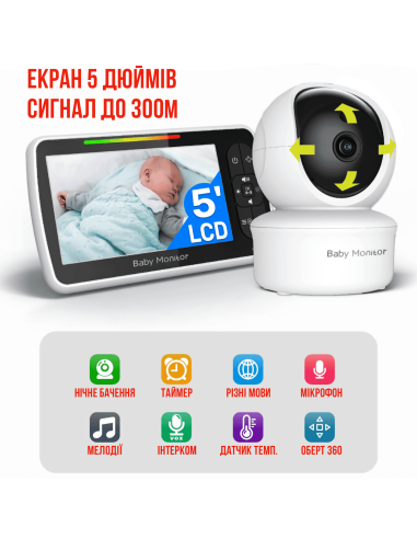 Відеоняня Baby Monitor з 5-дюймовим...