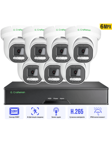 Комплект відеоспостереження 6MP POE з...